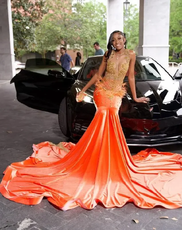 Casual Style for Busy Women Orange Luxury Long Mermaid Prom Dresses for Women 2024 Sparkly Diamond Velvet African Black Girl Evening Gala Gown Casual Style for Busy Women Orange Luxury Long Mermaid Prom Dresses for Women 2024 Sparkly Diamond Velvet African Black Girl Evening Gala Gown