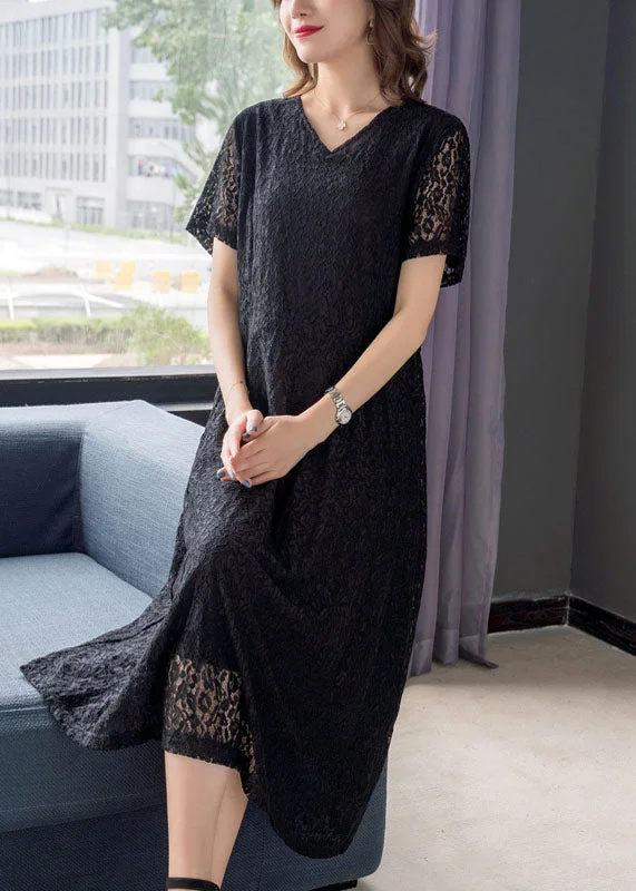 Flash Sale – Stunning Outfits At Exclusive Prices Simple Black V Neck Wrinkled Patchwork Lace Dresses Summer Flash Sale – Stunning Outfits At Exclusive Prices Simple Black V Neck Wrinkled Patchwork Lace Dresses Summer