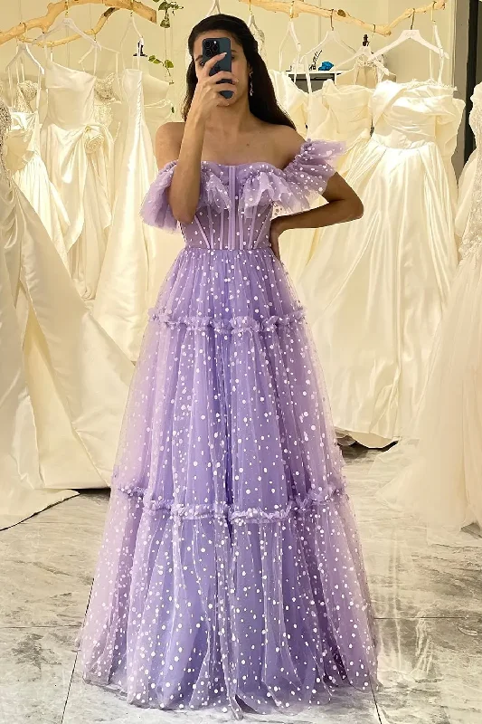 Stylish Loungewear for Women Off the Shoulder A-line Evening Gowns Lilac Dot Tulle Lace Up Corset Long Prom Dress Sweetheart Ruched Quinceanera Dresses 2024 Stylish Loungewear for Women Off the Shoulder A-line Evening Gowns Lilac Dot Tulle Lace Up Corset Long Prom Dress Sweetheart Ruched Quinceanera Dresses 2024