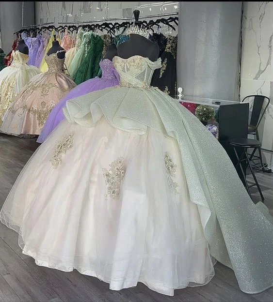 Women's Workout Clothing Sage Quince Dress off shoulder ball gown prom dress      S3525