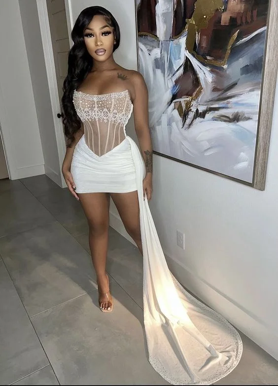 Women's Plus-Size Casual Outfit White Homecoming Dress Short Prom Dresses Evening Gown S2446 Women's Plus-Size Casual Outfit White Homecoming Dress Short Prom Dresses Evening Gown S2446