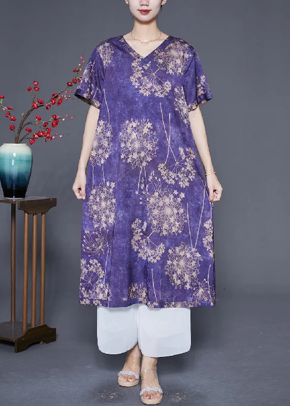 Best Fashion Deals Of The Season – Upgrade Your Style Italian Purple Print Khaki Tie Dye Wear On Both Sides Silk Vacation Dresses Summer