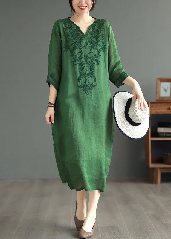 Exclusive Online Deals On Women's Stylish Outfits Boutique Green Embroideried Patchwork Linen Dresses Bracelet Sleeve Exclusive Online Deals On Women's Stylish Outfits Boutique Green Embroideried Patchwork Linen Dresses Bracelet Sleeve