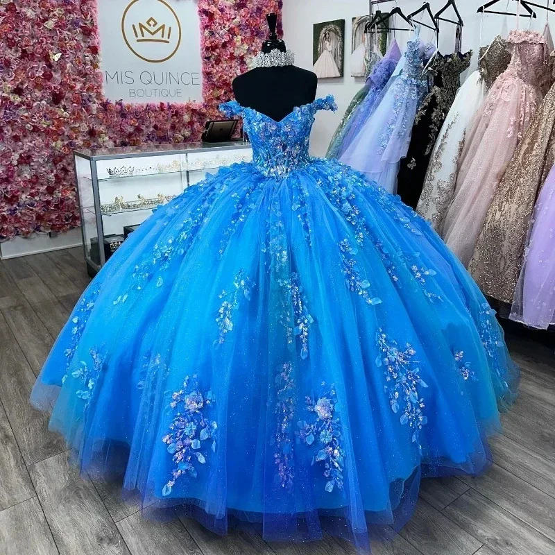 Casual Chic Clothing For Women Gillter Blue Elegant Ball Gown Sequined Appliques Beading Crystal Quinceanera Dresses Off The Shoulder Corset Vestidos De 15 Año Casual Chic Clothing For Women Gillter Blue Elegant Ball Gown Sequined Appliques Beading Crystal Quinceanera Dresses Off The Shoulder Corset Vestidos De 15 Año