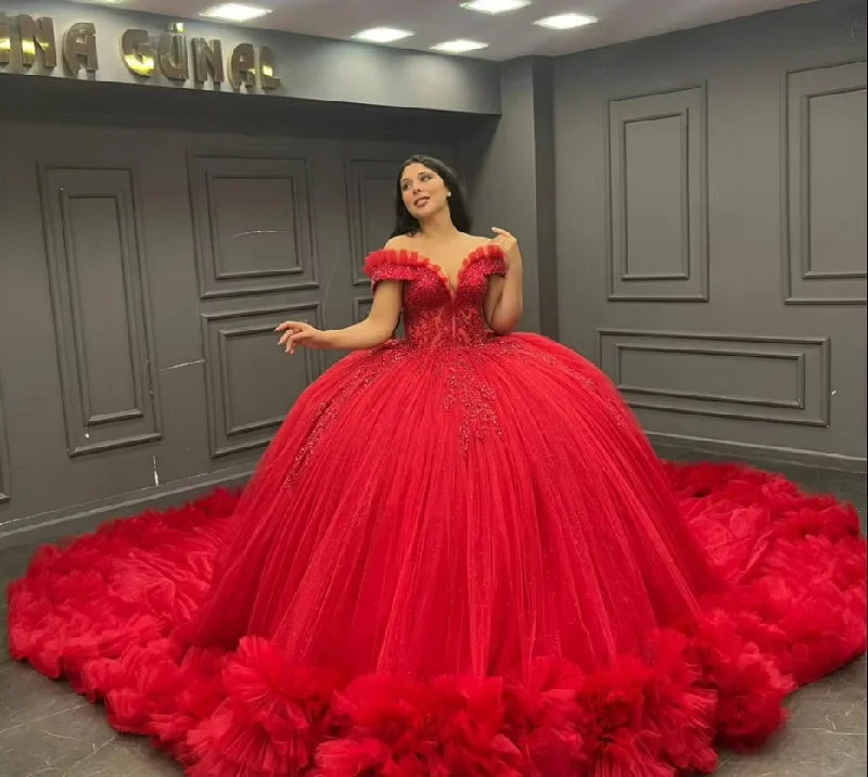 Unique Women's Fashion Pieces Mexico Red Off The Shoulder Quinceanera Dresses Ball Gown Bead Appliques 2024 Birthday Luxury Dress Ruffles Graduation Gown Unique Women's Fashion Pieces Mexico Red Off The Shoulder Quinceanera Dresses Ball Gown Bead Appliques 2024 Birthday Luxury Dress Ruffles Graduation Gown