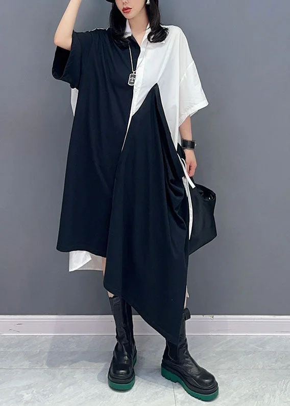 Unleash Your Style Fine Colorblock Peter Pan Collar Patchwork Cotton Shirts Dress Summer Unleash Your Style Fine Colorblock Peter Pan Collar Patchwork Cotton Shirts Dress Summer