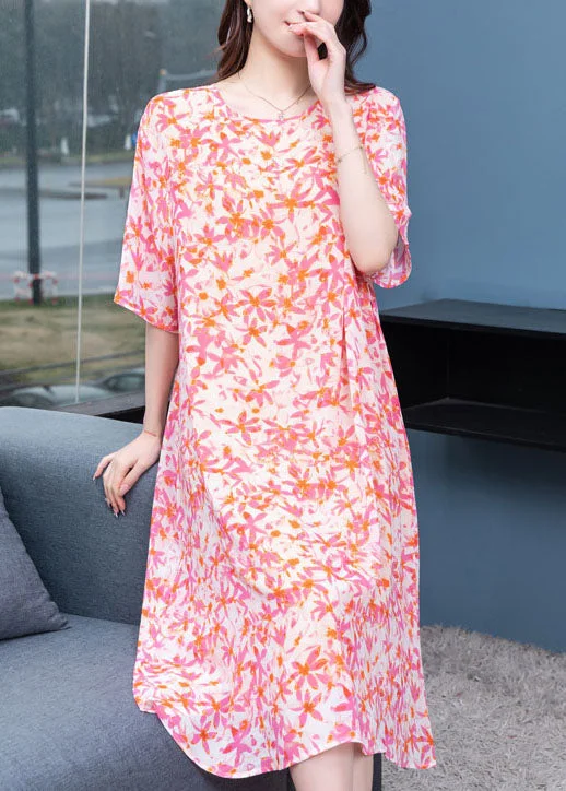 Affordable Elegance – Best Deals On Women's Fashion Art Pink O Neck Print Patchwork Chiffon Dresses Summer