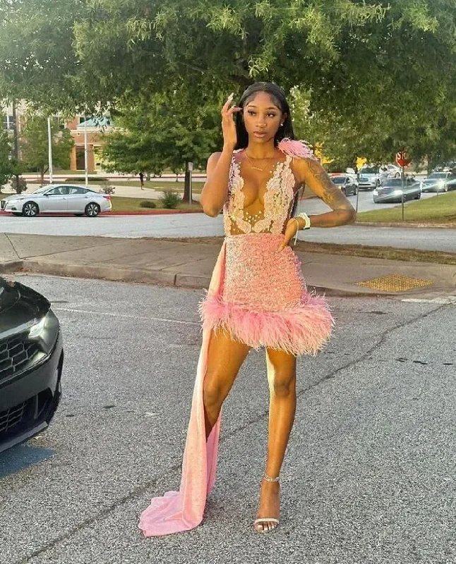 Minimalist Women's Fashion Clothing Luxury Short Pink Prom Homecoming Dress with Train Applique Crystal Black Girl Birthday Celebrity Gown Minimalist Women's Fashion Clothing Luxury Short Pink Prom Homecoming Dress with Train Applique Crystal Black Girl Birthday Celebrity Gown