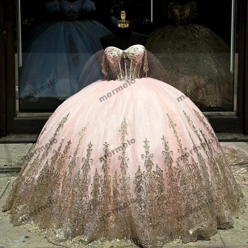 Women's Seasonal Fashion Trends Pink Ball Gown Quinceanera Dresses Short Sleeves
