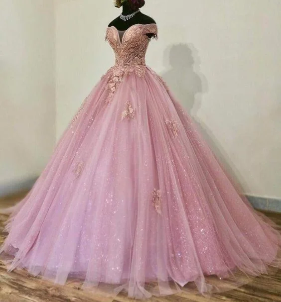 Women's Evening Wear Sparkly Prom Dresses Ball Gown Vestido De Graduacion Beaded Lace Applique Beaded Elegant Pink Prom Gowns S2682 Women's Evening Wear Sparkly Prom Dresses Ball Gown Vestido De Graduacion Beaded Lace Applique Beaded Elegant Pink Prom Gowns S2682
