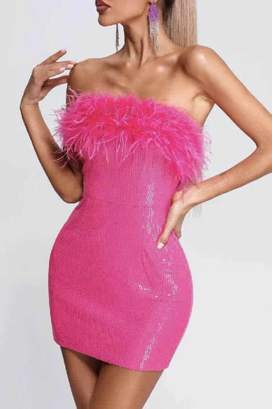 Weekend Sale – Limited-Time Deals Fuzzy Strapless Sequins Pack Hip Dress
