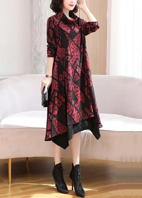 Exclusive Wardrobe Deals – Style Up For Less Italian Red Asymmetrical Print Patchwork Cotton Dresses Spring