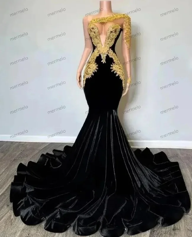 Unique Women's Fashion Pieces Sexy One Shoulder Black Mermaid Evening Dresses Gold Appliques African Women Gala Party Prom Gowns Unique Women's Fashion Pieces Sexy One Shoulder Black Mermaid Evening Dresses Gold Appliques African Women Gala Party Prom Gowns