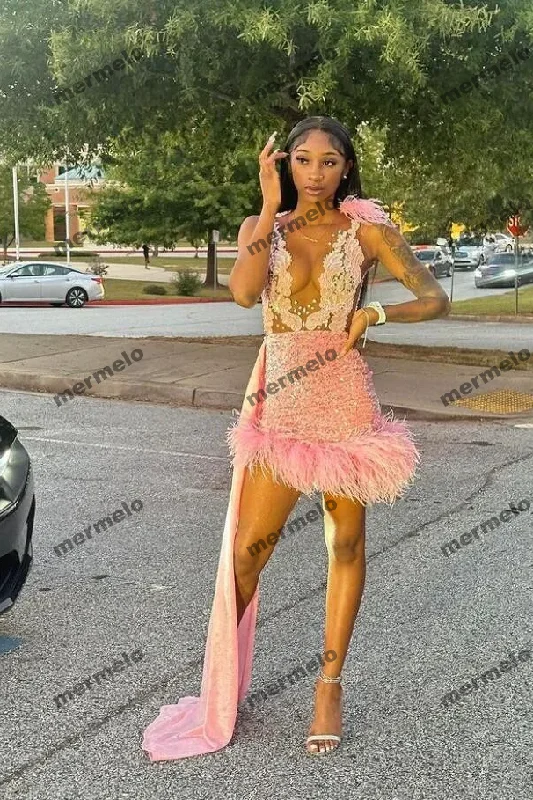 Versatile Women's Clothing for All Occasions Luxury Short Pink Prom Homecoming Dress with Train Applique Crystal Black Girl Birthday Celebrity Gown Versatile Women's Clothing for All Occasions Luxury Short Pink Prom Homecoming Dress with Train Applique Crystal Black Girl Birthday Celebrity Gown