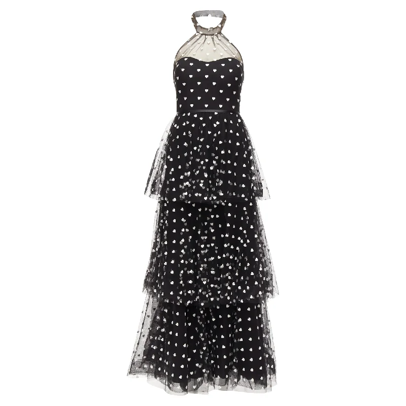 Women's Workout Clothing Marchesa Notte Mesh Heart Embroidered Halter Neck Tiered Gown Women's Workout Clothing Marchesa Notte Mesh Heart Embroidered Halter Neck Tiered Gown