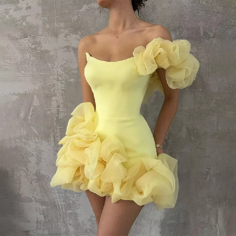 Affordable Fashion for Women Mini Homecoming Dresses Yellow Off the Shoulder 3D Flowers Women's Cocktail Party Gowns Short Sleeveless Birthday Dress 2024 Affordable Fashion for Women Mini Homecoming Dresses Yellow Off the Shoulder 3D Flowers Women's Cocktail Party Gowns Short Sleeveless Birthday Dress 2024