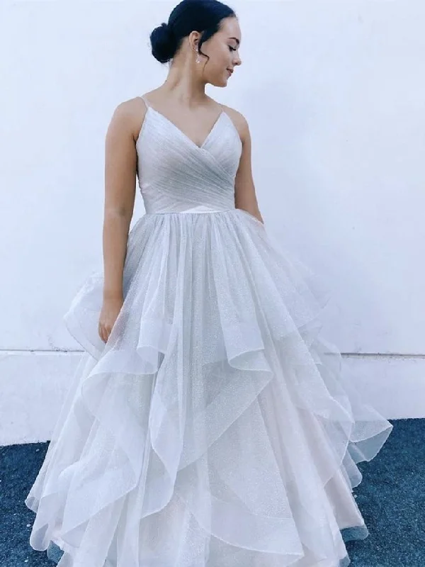 Big Sale Event V Neck Fluffy Light Gray Long Prom Dresses, V Neck Light Gray Formal Evening Dresses, Light Gray Ball Gown S3254 Big Sale Event V Neck Fluffy Light Gray Long Prom Dresses, V Neck Light Gray Formal Evening Dresses, Light Gray Ball Gown S3254