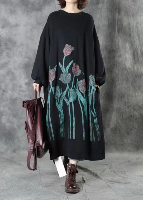 Women's Formal Event Clothing Oversized Black O Neck Print Thin Warm Fleece Dress Spring Women's Formal Event Clothing Oversized Black O Neck Print Thin Warm Fleece Dress Spring