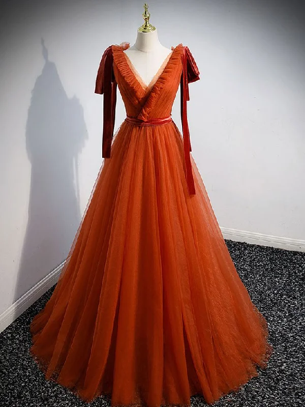 Online Clothing Boutiques V Neck Tulle Brick Red Long Prom Dresses, Simple Formal Gown Graduation Dresses S3011 Online Clothing Boutiques V Neck Tulle Brick Red Long Prom Dresses, Simple Formal Gown Graduation Dresses S3011