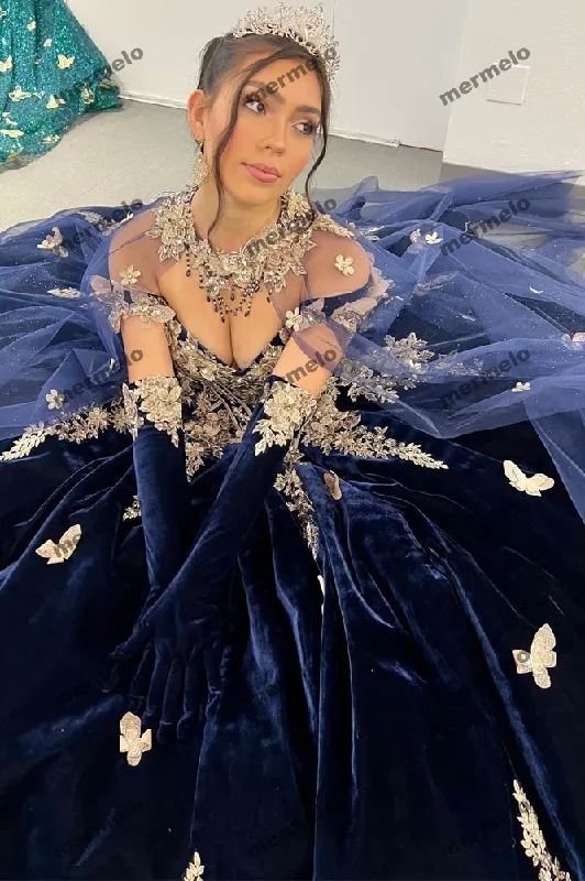 Women's Charming Outfit For Events Royal Blue Princess Dresses For Quinceanera With Cape Ball Gown Sweet 16 Dresses Women's Charming Outfit For Events Royal Blue Princess Dresses For Quinceanera With Cape Ball Gown Sweet 16 Dresses