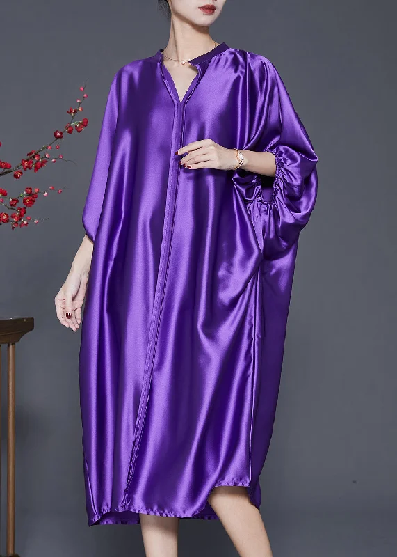 Trend Leading Collection Fine Purple Side Open Draping Silk Vacation Dresses Spring