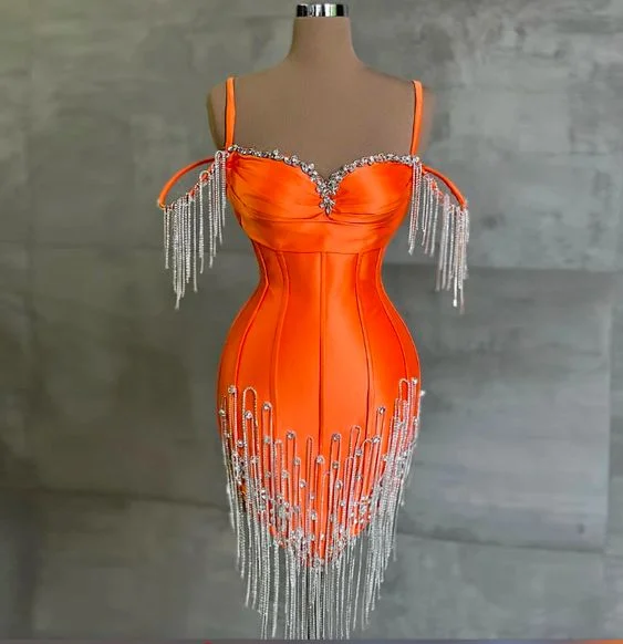 Women's Casual Outfit New Arrival Orange Short Prom Dresses Crystals Tassel Sweetheart Women Cocktail Party Evening Gowns Custom Made S2500 Women's Casual Outfit New Arrival Orange Short Prom Dresses Crystals Tassel Sweetheart Women Cocktail Party Evening Gowns Custom Made S2500