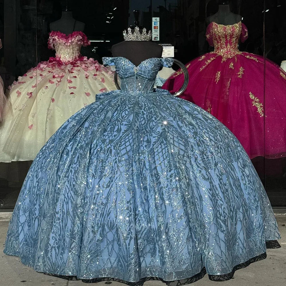 High Street Women's Fashion for Trendy Shoppers Quinceanera Dress Off The Shoulder Crystal Beads Corset Ball Gown Sweet 16 Dress Vestidos De XV Anos