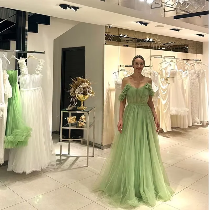 Elegant Women's Attire Sexy Off The Shoulder Homecoming Dresses A-line Tulle Handmade Flowers Pleat Bespoke Occasion Gown Saudi Arabia Long Dresses Elegant Women's Attire Sexy Off The Shoulder Homecoming Dresses A-line Tulle Handmade Flowers Pleat Bespoke Occasion Gown Saudi Arabia Long Dresses