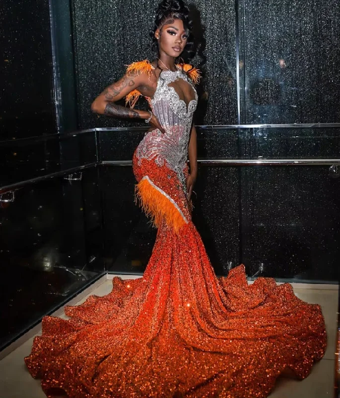 Everyday Women's Fashion Trends Orange Mermaid Prom Dress Sequins Crystal Rhinestones Beading Elegant Evening Gown 2024 Luxury Birthday Dress Feather Everyday Women's Fashion Trends Orange Mermaid Prom Dress Sequins Crystal Rhinestones Beading Elegant Evening Gown 2024 Luxury Birthday Dress Feather