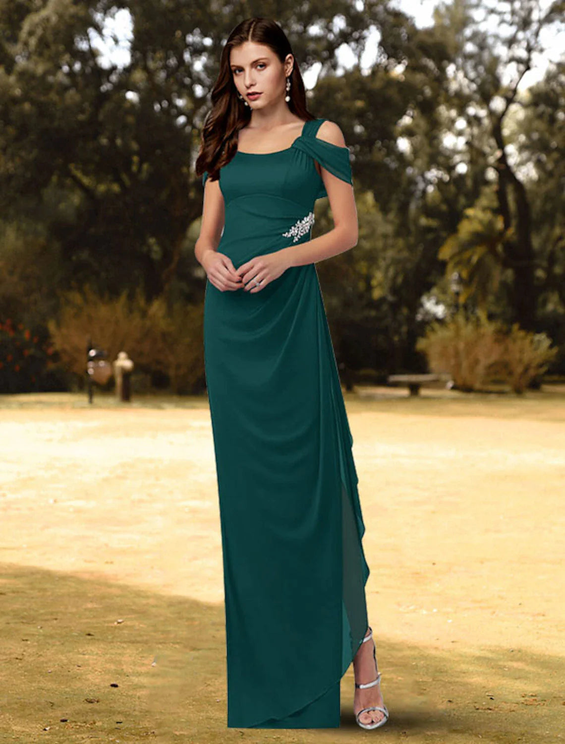 Women's Comfy Loungewear Outfit Sheath / Column Evening Gown Empire Dress Formal Evening Floor Length Short Sleeve Square Neck Chiffon with Crystals Slit Women's Comfy Loungewear Outfit Sheath / Column Evening Gown Empire Dress Formal Evening Floor Length Short Sleeve Square Neck Chiffon with Crystals Slit