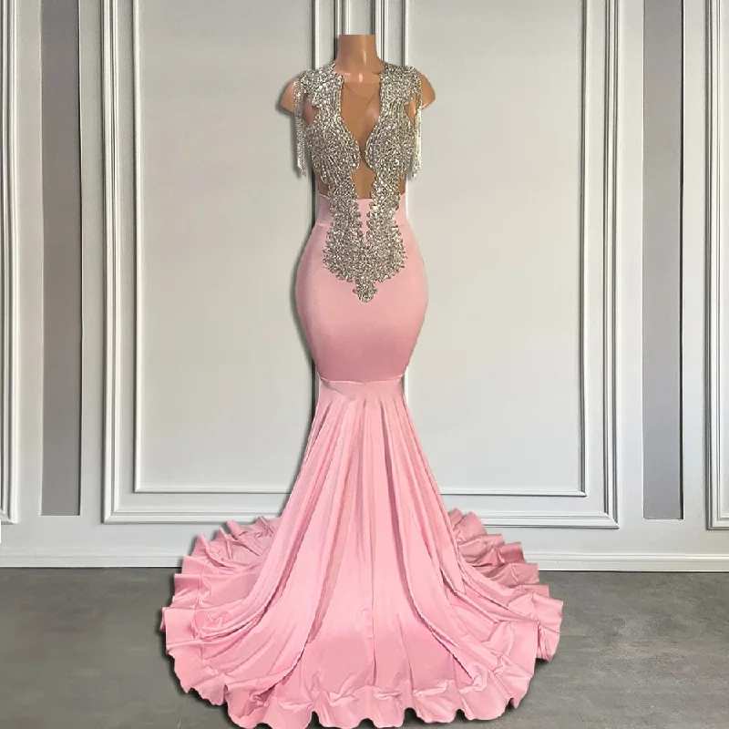 Clearance Sale Online Luxury Diamond Long Pink Prom Dresses 2024 with Tassel Black Girl Sheer O Neck Beaded Mermaid Prom Gala Gowns Clearance Sale Online Luxury Diamond Long Pink Prom Dresses 2024 with Tassel Black Girl Sheer O Neck Beaded Mermaid Prom Gala Gowns