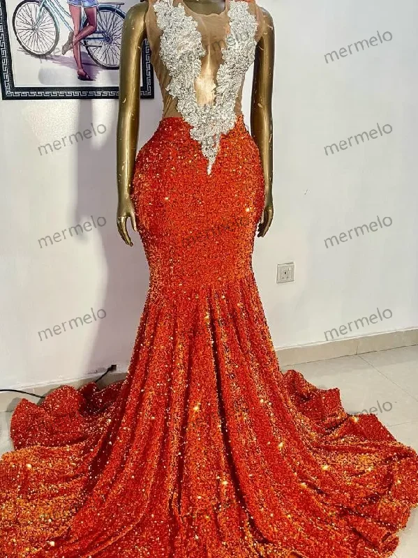 Trendy Women's Apparel Orange Velvet Sequins Long Evening Formal Dress for Women Luxury Diaomnd customsized Applique Mermaid Black Girl Prom Gala Gown Trendy Women's Apparel Orange Velvet Sequins Long Evening Formal Dress for Women Luxury Diaomnd customsized Applique Mermaid Black Girl Prom Gala Gown