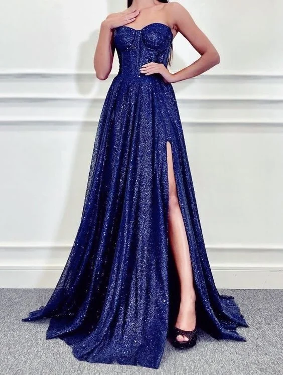 Women's Clothing Brands A Line Blue Sweetheart Long Prom Dresses,Strapless Evening Gown S3073 Women's Clothing Brands A Line Blue Sweetheart Long Prom Dresses,Strapless Evening Gown S3073