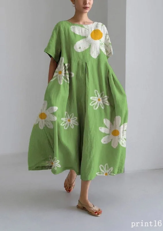 The Latest Fashion Trends Flower print16 Cotton Dresses Pockets Patchwork Spring