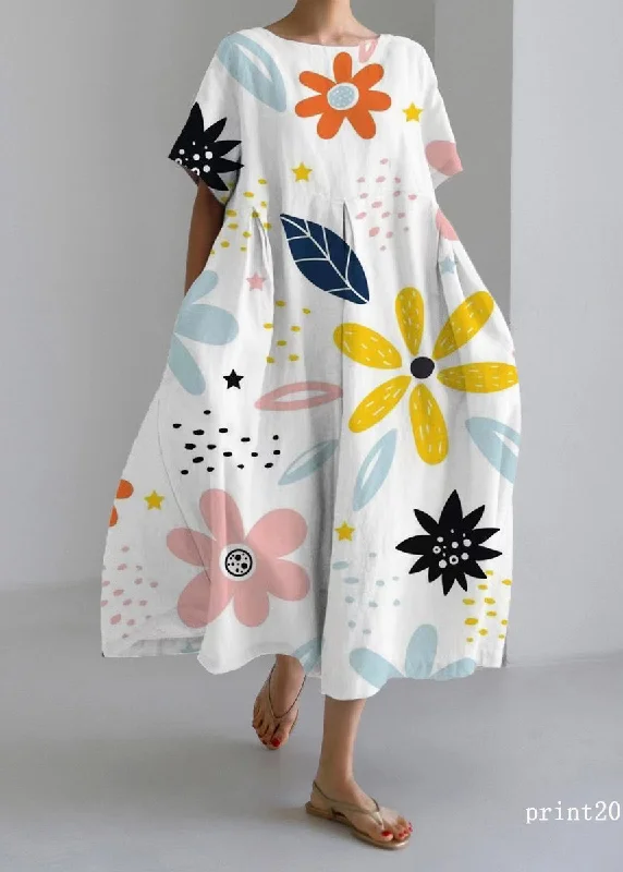 Trendy Women's Wear Collection Flower print20 Cotton Dresses Pockets Patchwork Spring
