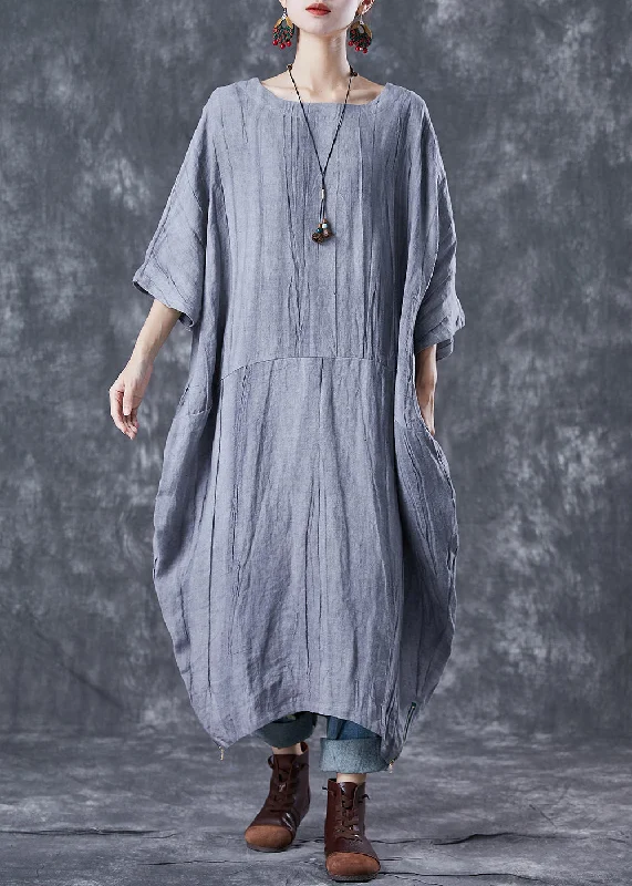 Flash Deals For A Limited Time French Grey Oversized Patchwork Linen Dresses Batwing Sleeve Flash Deals For A Limited Time French Grey Oversized Patchwork Linen Dresses Batwing Sleeve