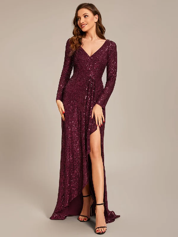 Women's Active Clothing Custom Size Deep V Neck Long Sleeves Split Wholesale Evening Dresses Gowns Women's Active Clothing Custom Size Deep V Neck Long Sleeves Split Wholesale Evening Dresses Gowns