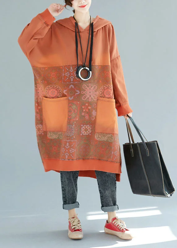 Women's Fashion Essentials At Unbeatable Discounts Art Orange Hooded Patchwork Cotton Dresses Spring Women's Fashion Essentials At Unbeatable Discounts Art Orange Hooded Patchwork Cotton Dresses Spring