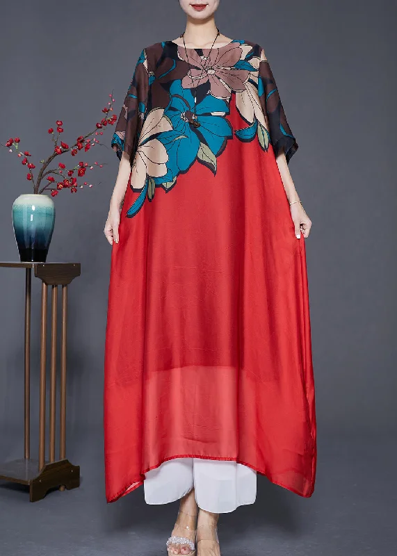 Fashion Clearance Sale – Grab The Best Deals Today Red Print Silk A Line Dresses Oversized Draping Summer Fashion Clearance Sale – Grab The Best Deals Today Red Print Silk A Line Dresses Oversized Draping Summer