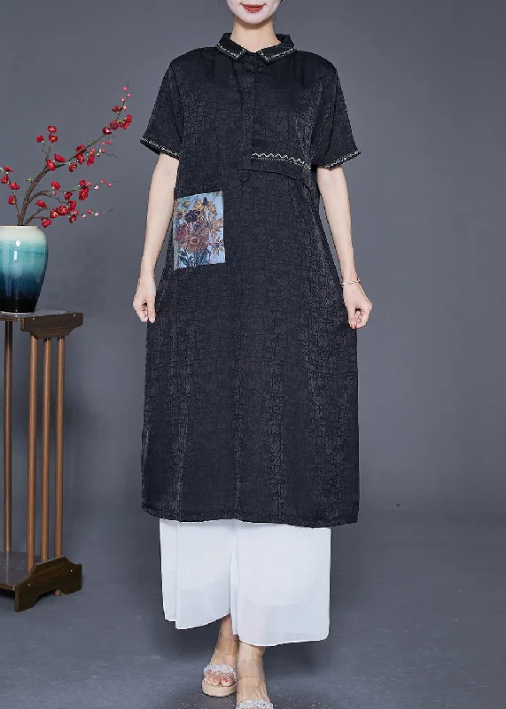 Shop Smart, Save More Before The Sale Ends Slim Fit Black Embroideried Applique Silk Dresses Summer Shop Smart, Save More Before The Sale Ends Slim Fit Black Embroideried Applique Silk Dresses Summer