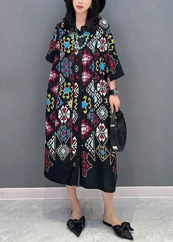 Flash Sale – Stunning Outfits At Exclusive Prices Black Print Patchwork Cotton Shirts Dresses Peter Pan Collar Summer Flash Sale – Stunning Outfits At Exclusive Prices Black Print Patchwork Cotton Shirts Dresses Peter Pan Collar Summer