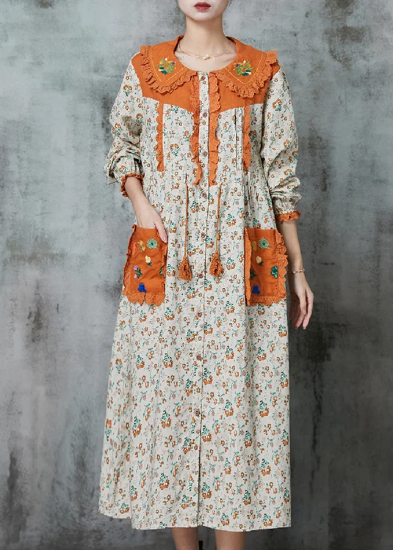 Stunning Women's Outfits At Unbelievable Discounts Art Apricot Embroidered Patchwork Linen Robe Dresses Spring
