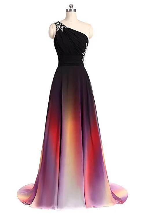 Sales For Clothes One Shoulder Ombre Chiffon Prom Dresses Lace up A Line Beads Ruffles Prom Gowns Sales For Clothes One Shoulder Ombre Chiffon Prom Dresses Lace up A Line Beads Ruffles Prom Gowns