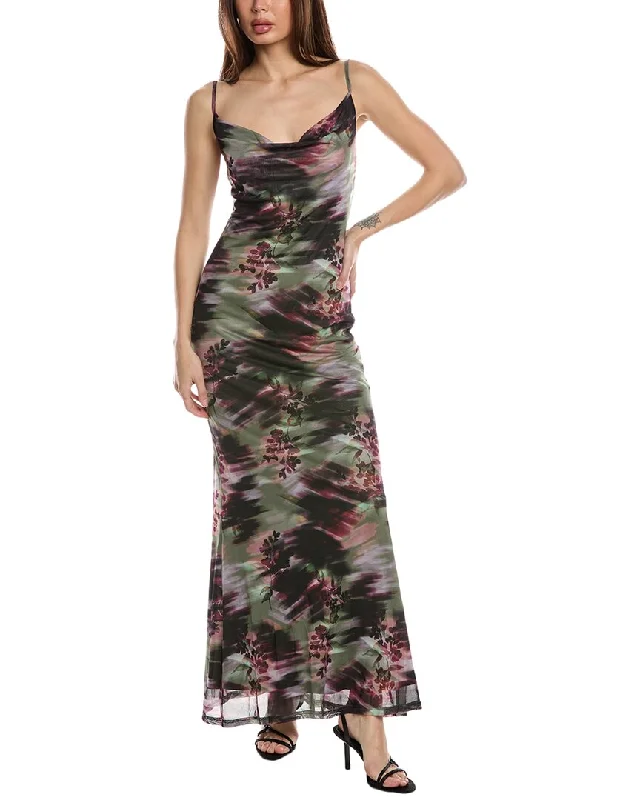 Women's Elegant Clothes Bebe Printed Mesh Cowl Gown