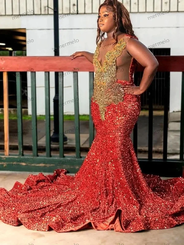 Women's Clothing for Every Occasion Red Sequins Mermaid Prom Dress Gold Crystals Diamond Beaded Black Girl Party Gala Gowns Women's Clothing for Every Occasion Red Sequins Mermaid Prom Dress Gold Crystals Diamond Beaded Black Girl Party Gala Gowns