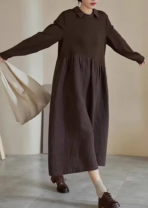 Exclusive Online Deals On Women's Stylish Outfits Boutique Coffee Peter Pan Collar Wrinkled Patchwork Cotton Dresses Fall Exclusive Online Deals On Women's Stylish Outfits Boutique Coffee Peter Pan Collar Wrinkled Patchwork Cotton Dresses Fall