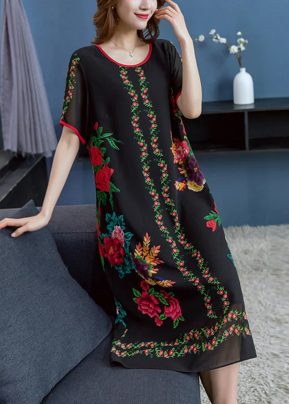 Huge Savings On Must-Have Clothing Essentials Stylish Black O Neck Print Patchwork Chiffon Dresses Summer