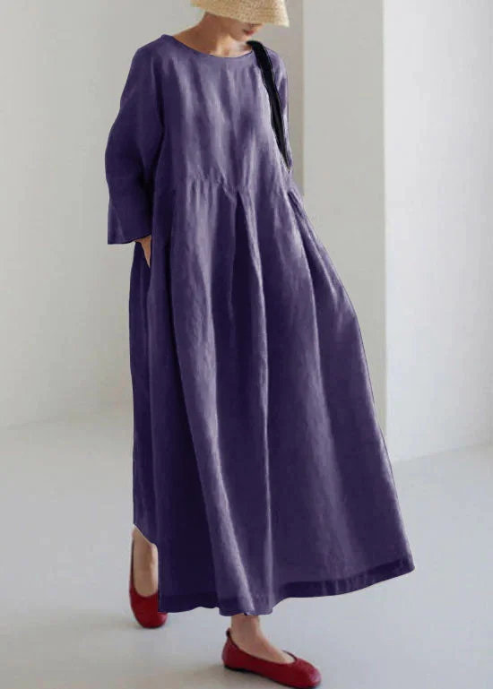 Women's Chic Apparel Blue lotus Cotton Dresses Pockets Patchwork Spring