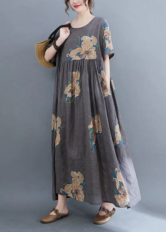 Dress In Style With Our Special Clothing Promotions Unique Grey O-Neck Print Patchwork Robe Dresses Summer Dress In Style With Our Special Clothing Promotions Unique Grey O-Neck Print Patchwork Robe Dresses Summer