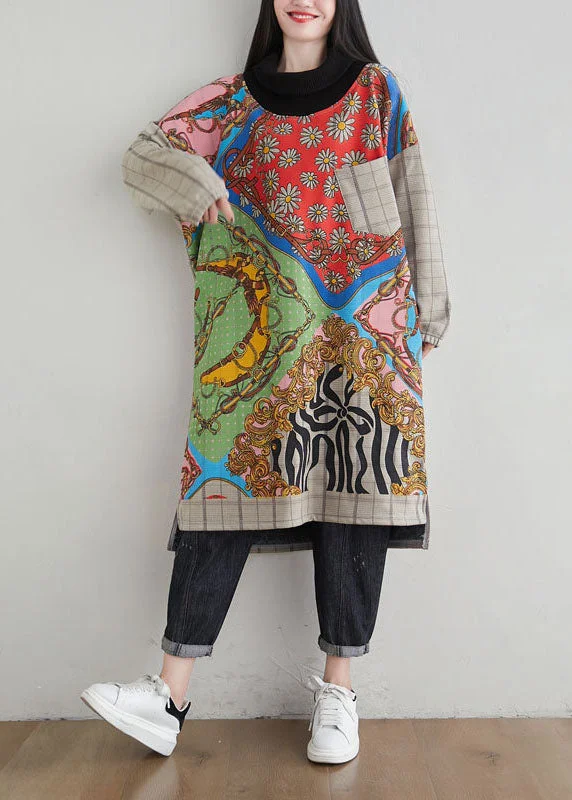 Limited-Time Markdowns On Stylish Wardrobe Essentials French Khaki Hign Neck Asymmetrical Design Print Warm Fleece Dresses Spring Limited-Time Markdowns On Stylish Wardrobe Essentials French Khaki Hign Neck Asymmetrical Design Print Warm Fleece Dresses Spring